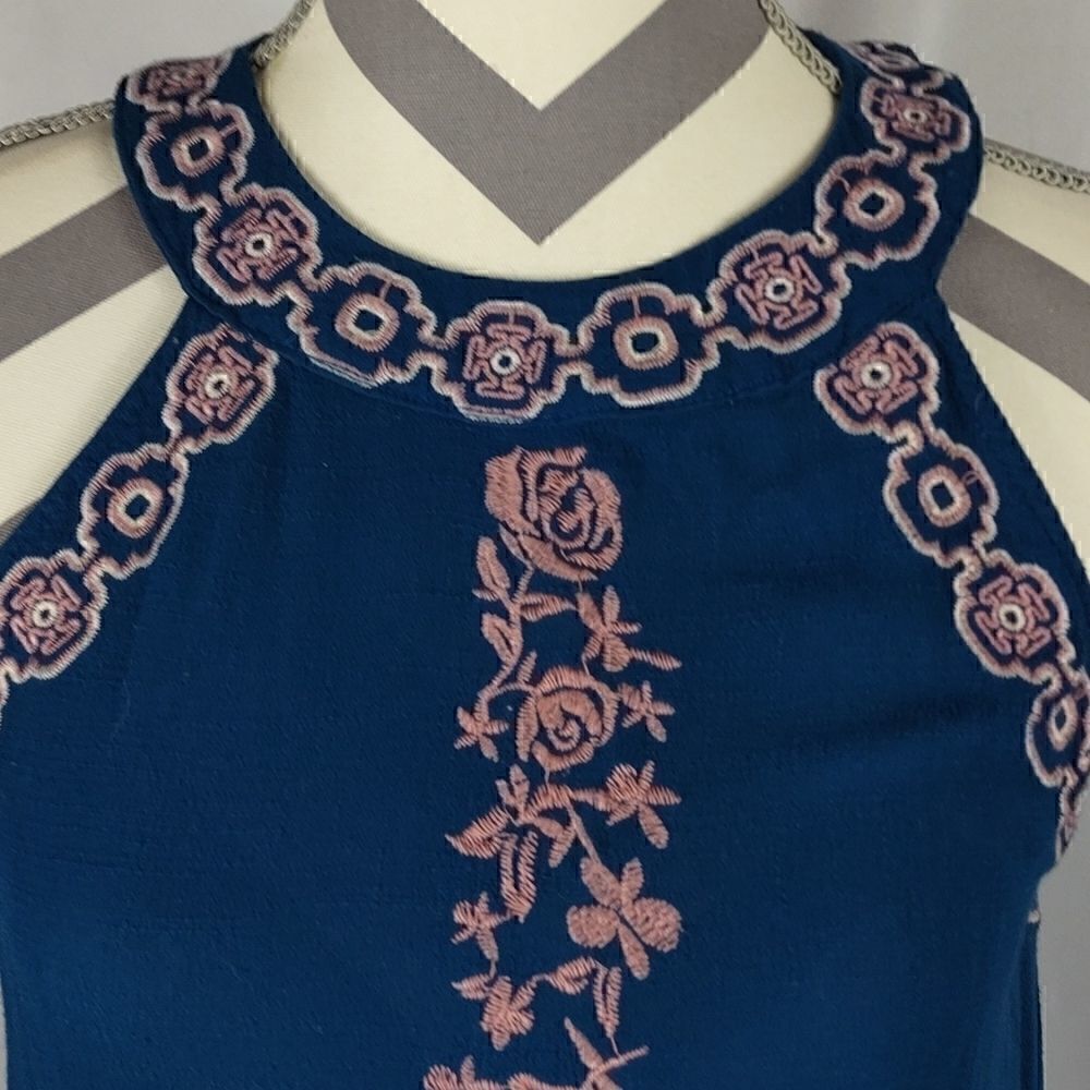 EM Blue Embroidered Halter Top - Picture 2 of 8